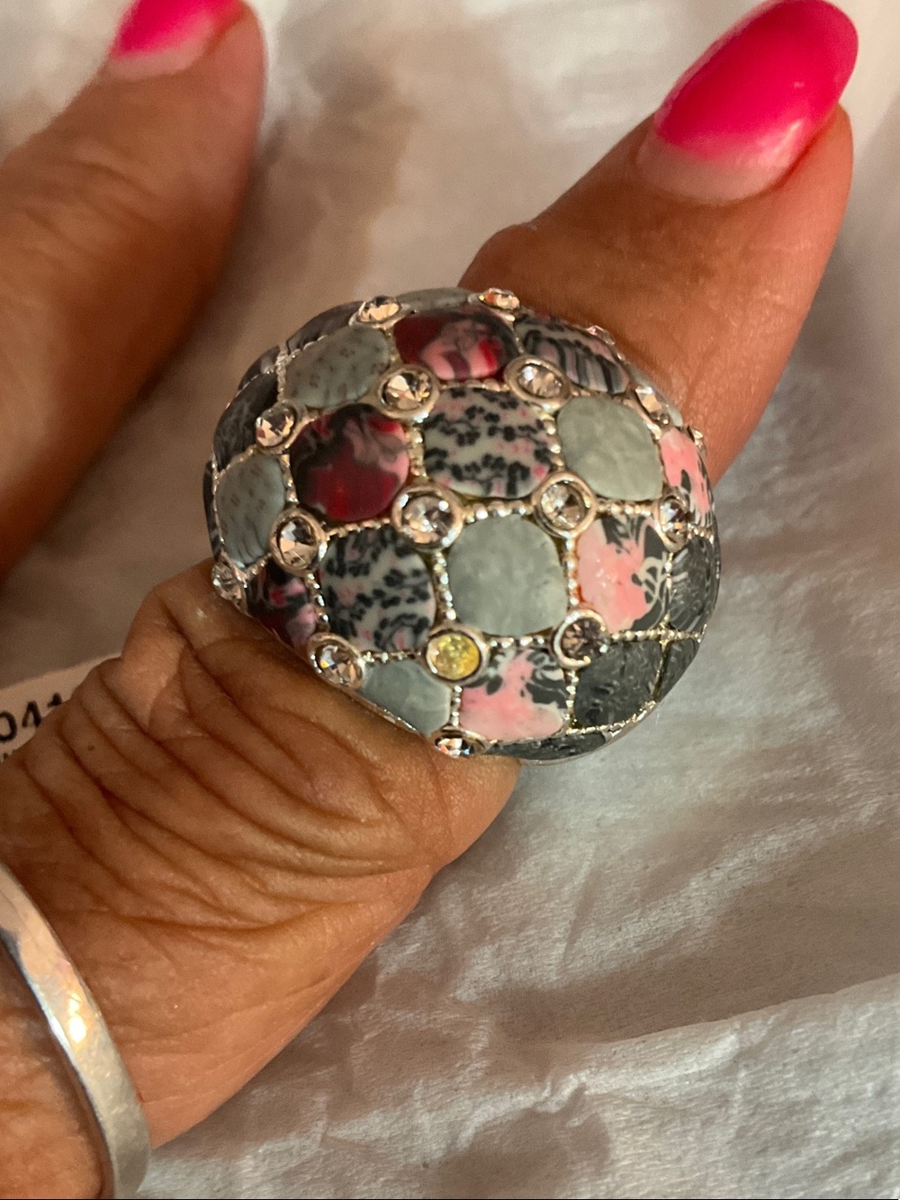 VIVA BEADS Stylish Pink and Gray Dome Statement Ring - Women’s Jewelry